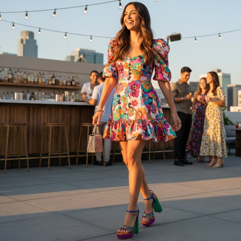 NEW Bamboo Multicolor Platform Block Heel Sandals Size 6 - Picture 2 of 10